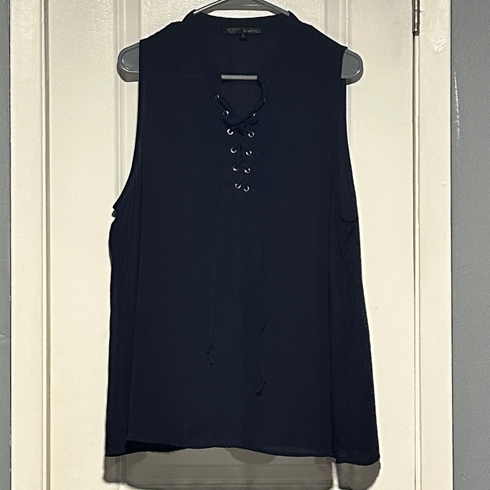 Navy Blue Lace-Up Tank Top